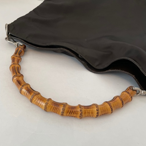 Gucci Brown Nylon Bamboo handle Shoulder Bag/ Rare Vintage - Picture 7 of 16